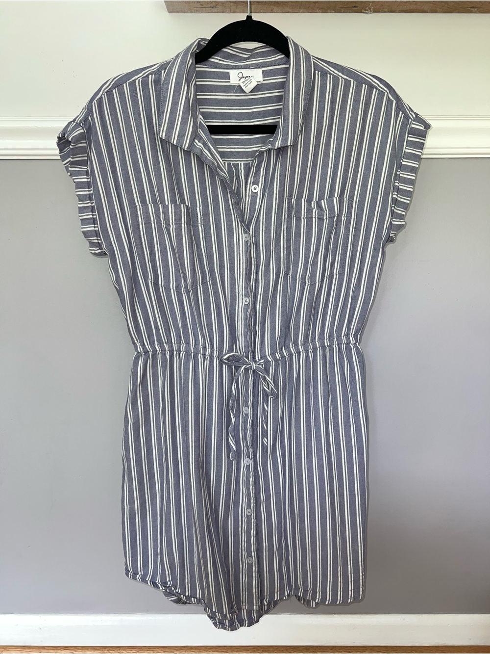 Blue and White Striped Button-Front Dress